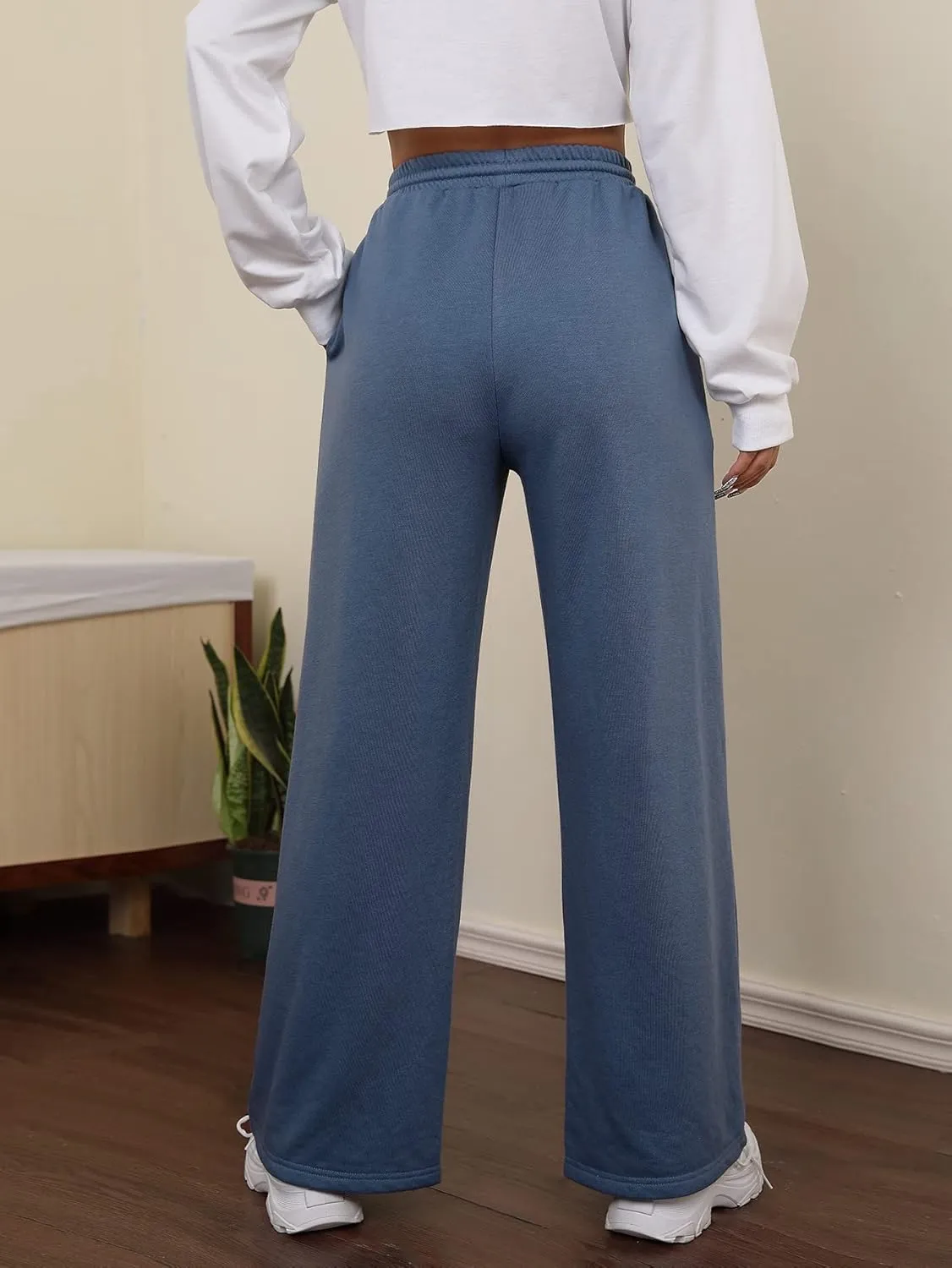 MakeMeChic Women's Wide Leg Sweatpants Drawstring High Waist Straight Leg Casual Loose Baggy Sweatpants Pants