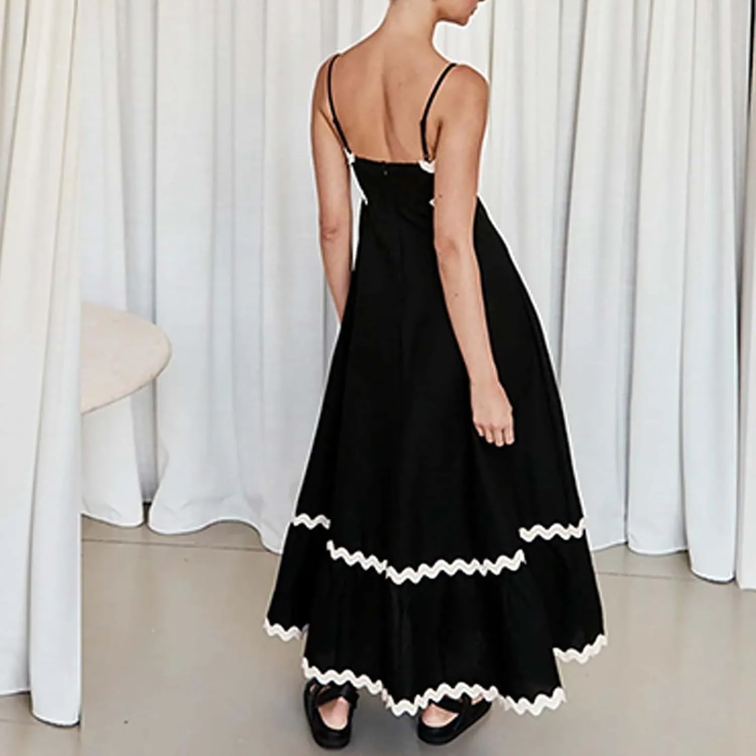 Maxi Dress for Women Plus Size Sleeveless Prom Dress Summer Boho Dresses Wedding Guest Dress Smocked Rickrack Trim