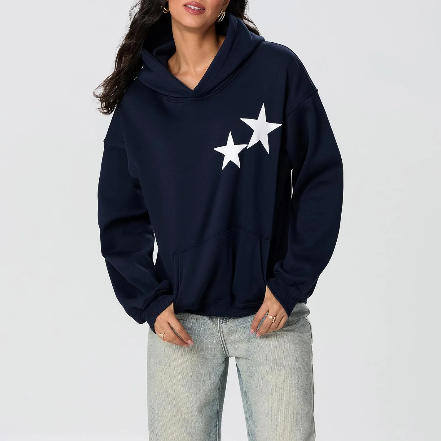 Meiweileya Womens Y2k Oversized Graphic Star Preppy Hoodies Sweatshirt Aesthetic Pullover Pockets Long Sleeve