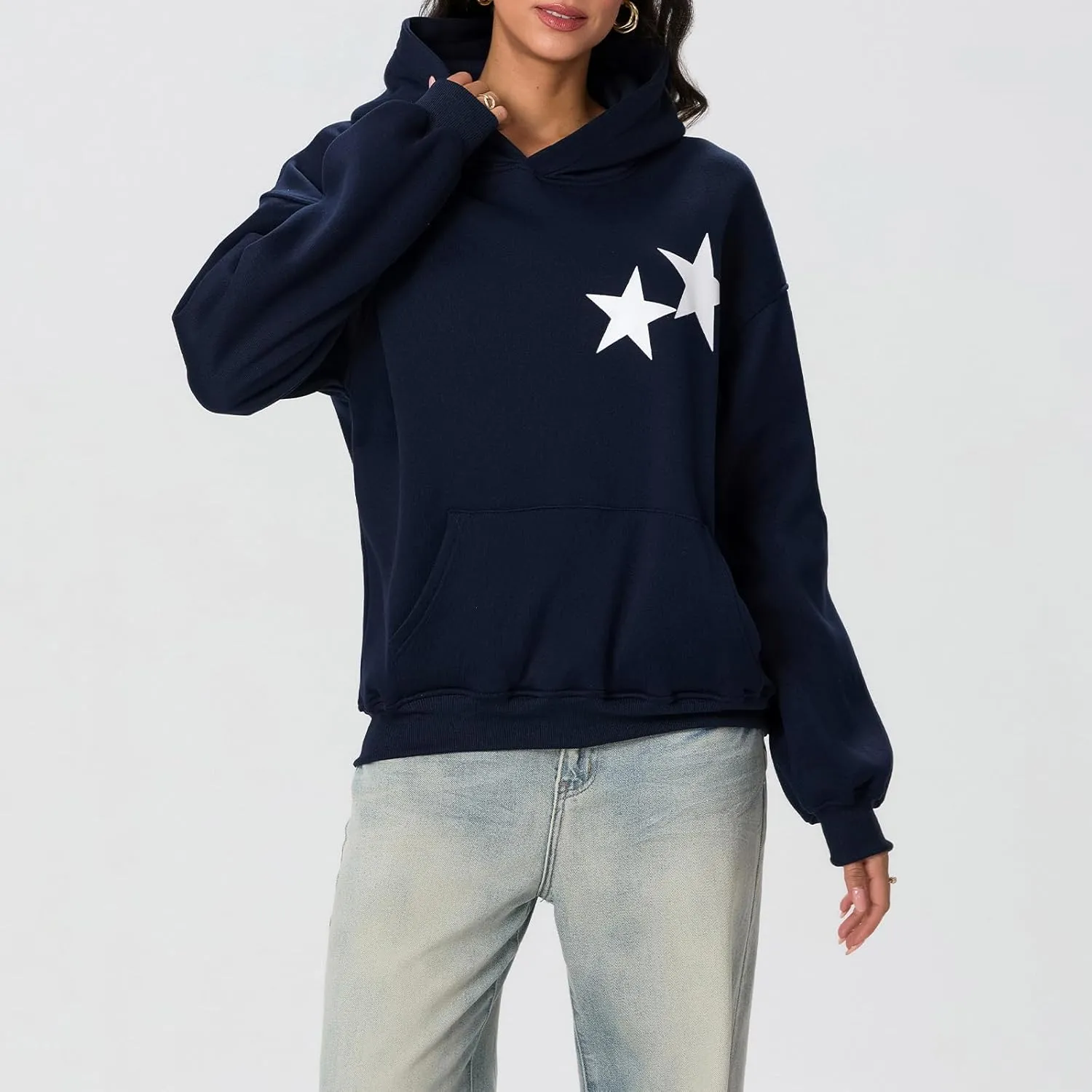 Meiweileya Womens Y2k Oversized Graphic Star Preppy Hoodies Sweatshirt Aesthetic Pullover Pockets Long Sleeve