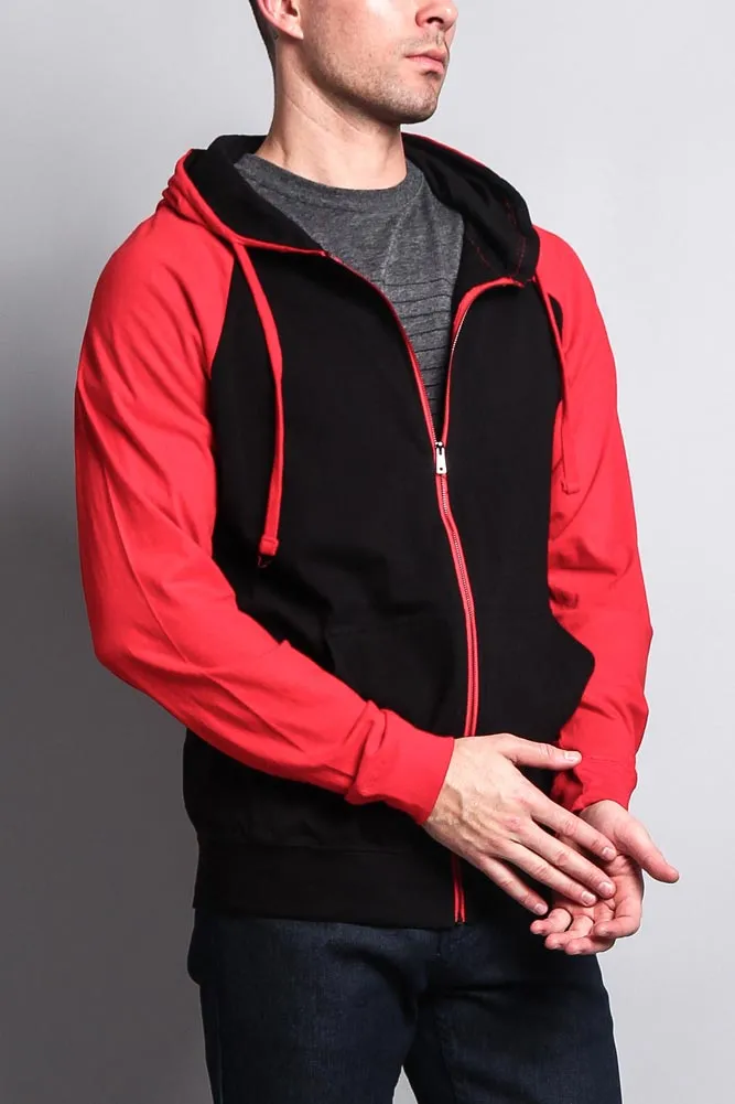 Men's Contrasting Zip Up Hoodie