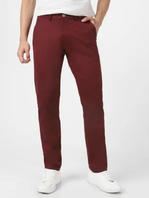 Men's Dark Maroon Cotton Slim Fit Casual Chinos Trousers Stretch