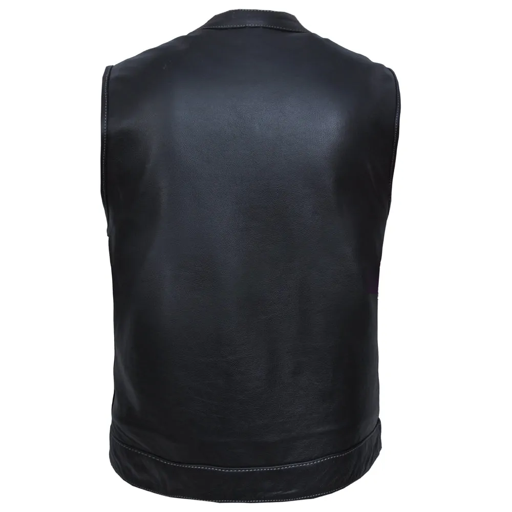 Men's Leather Motorcycle Club Vest with USA Flag Liner
