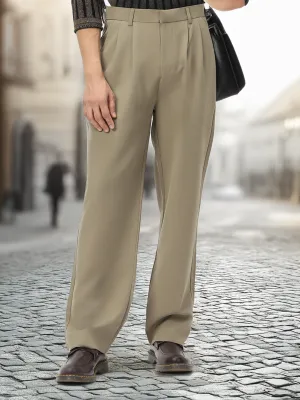 Men's Light Olive Loose Baggy Fit Solid Korean Trousers Stretchable