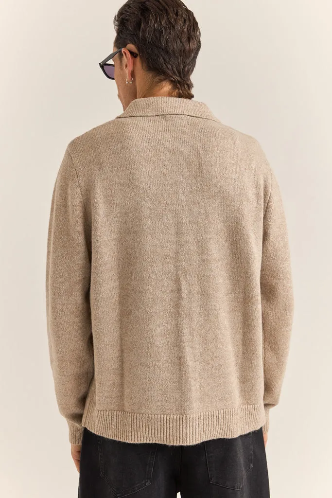 Men's Mohair Button-Up Knit - Natural