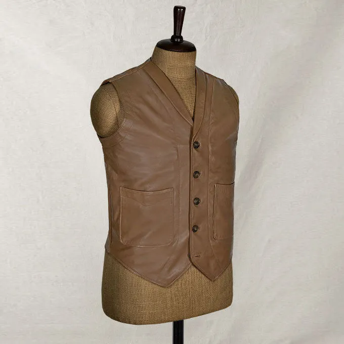 Men's Rock Style Brown Leather Biker Vest