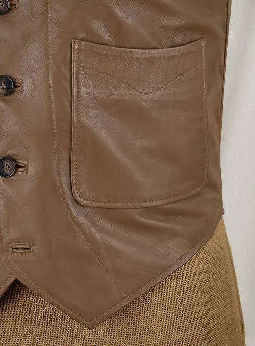 Men's Rock Style Brown Leather Biker Vest