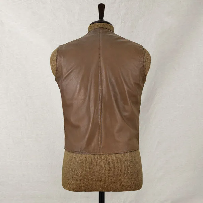 Men's Rock Style Brown Leather Biker Vest