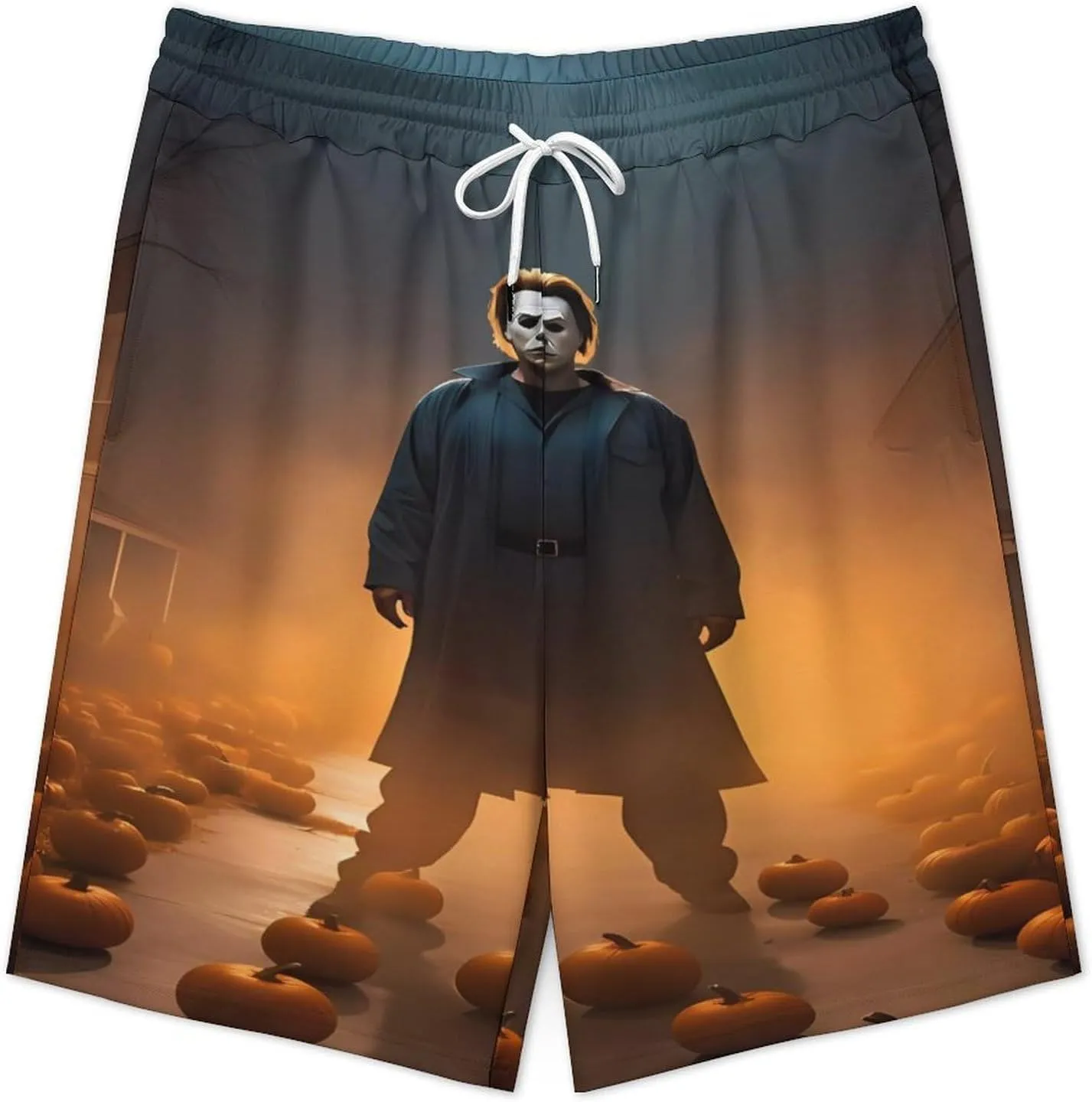 Men's Short Sweatpants Halloween Michael Myers Beachwear Hawaiian Short Pants Swimsuits Beach Shorts with Pockets