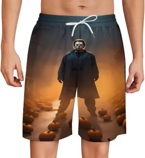 Men's Short Sweatpants Halloween Michael Myers Beachwear Hawaiian Short Pants Swimsuits Beach Shorts with Pockets