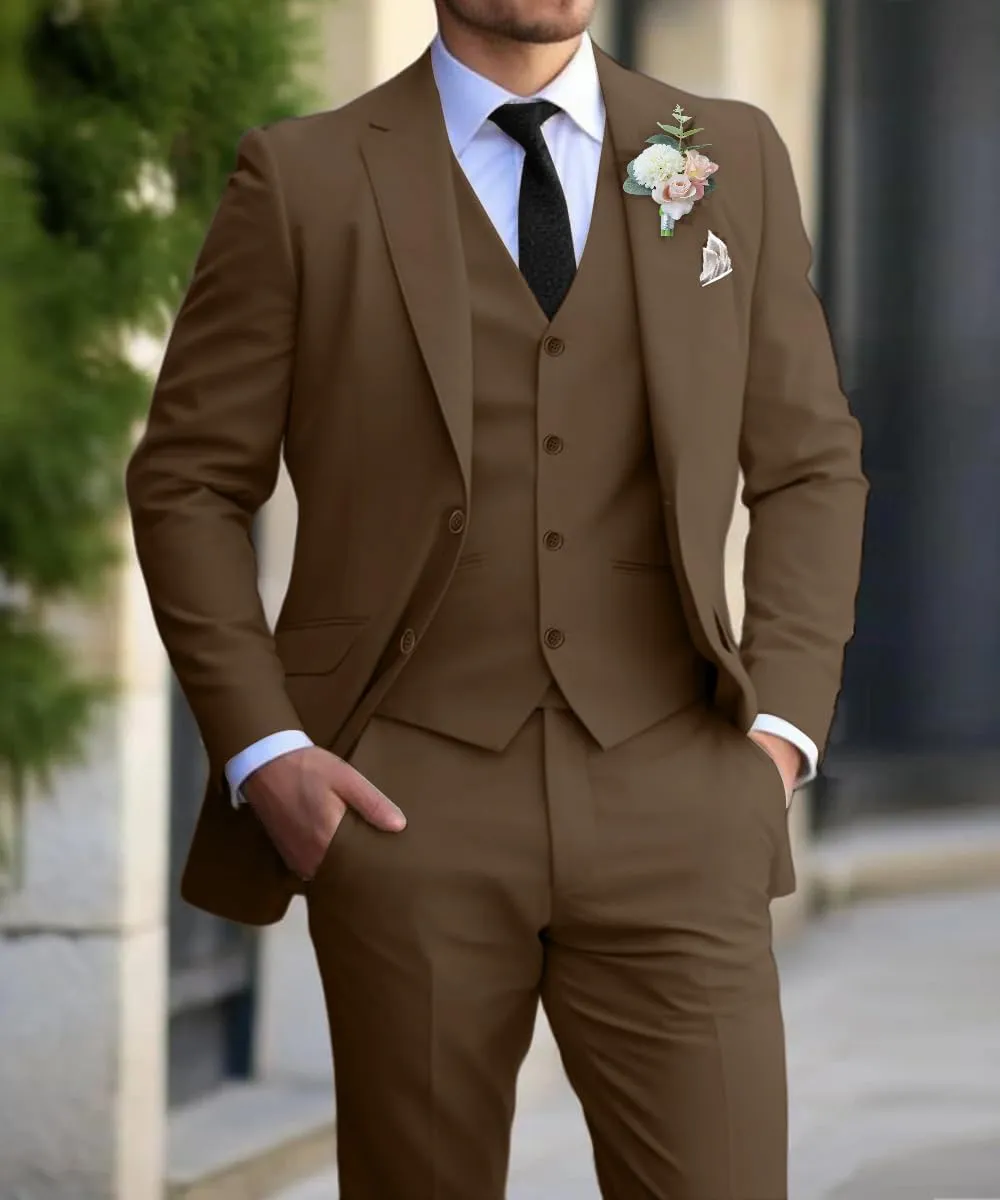 Men's Slim Fit Suit Set 3 Piece Suits for Men Regular Fit Solid Blazer for Business Wedding Prom with a Tie