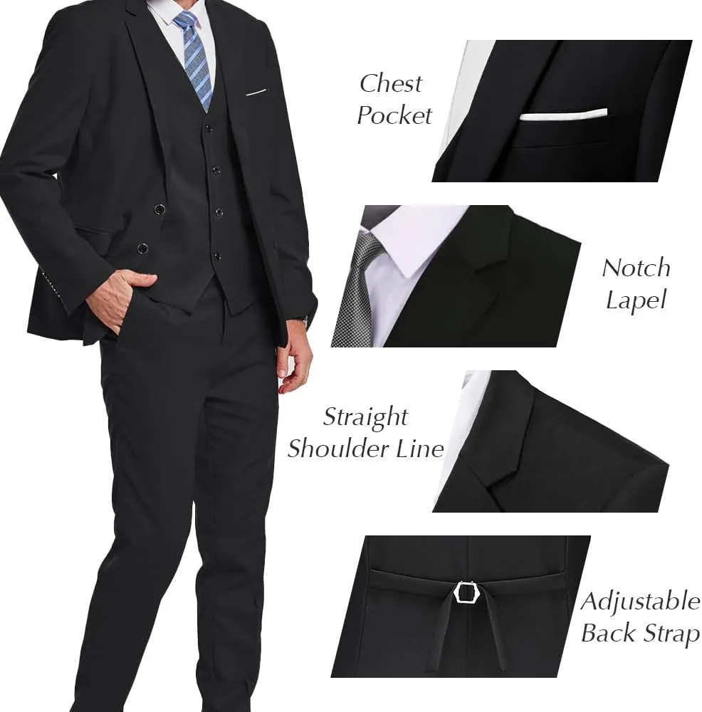 Men's Slim Fit Suit Set 3 Piece Suits for Men Regular Fit Solid Blazer for Business Wedding Prom with a Tie