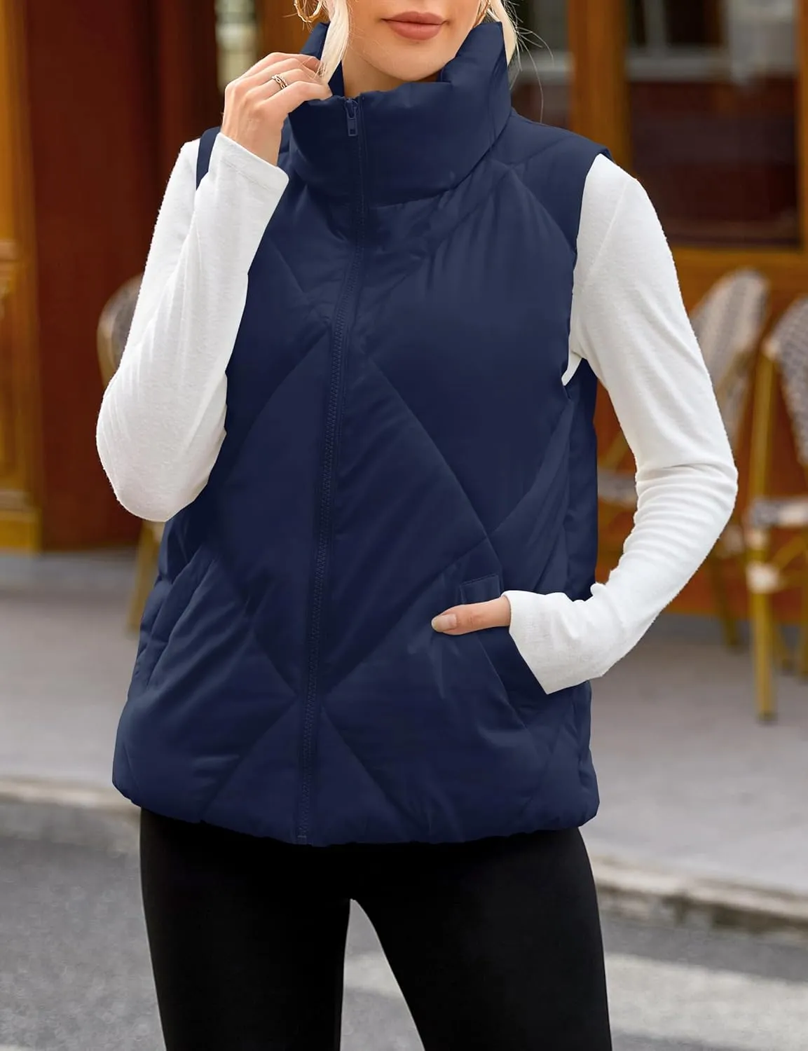 MEROKEETY Womens 2025 Puffer Vest Sleeveless Zip Up Quilted Coat Stand Collar Gilet Jacket With Pockets