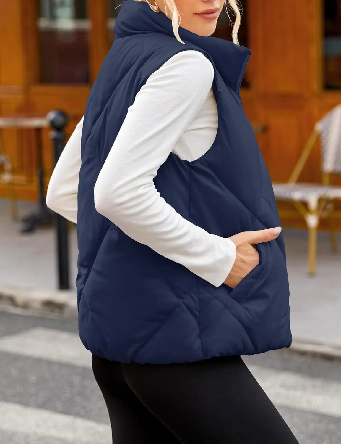 MEROKEETY Womens 2025 Puffer Vest Sleeveless Zip Up Quilted Coat Stand Collar Gilet Jacket With Pockets