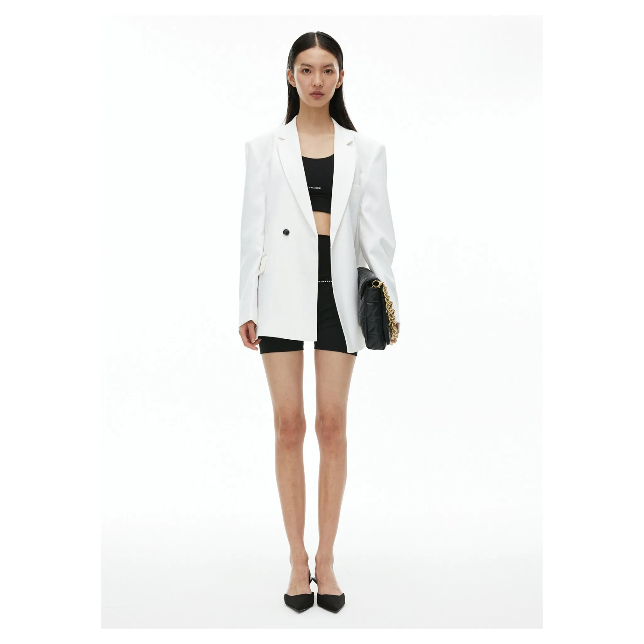 Metal Chain Classic Double Breasted Suit White