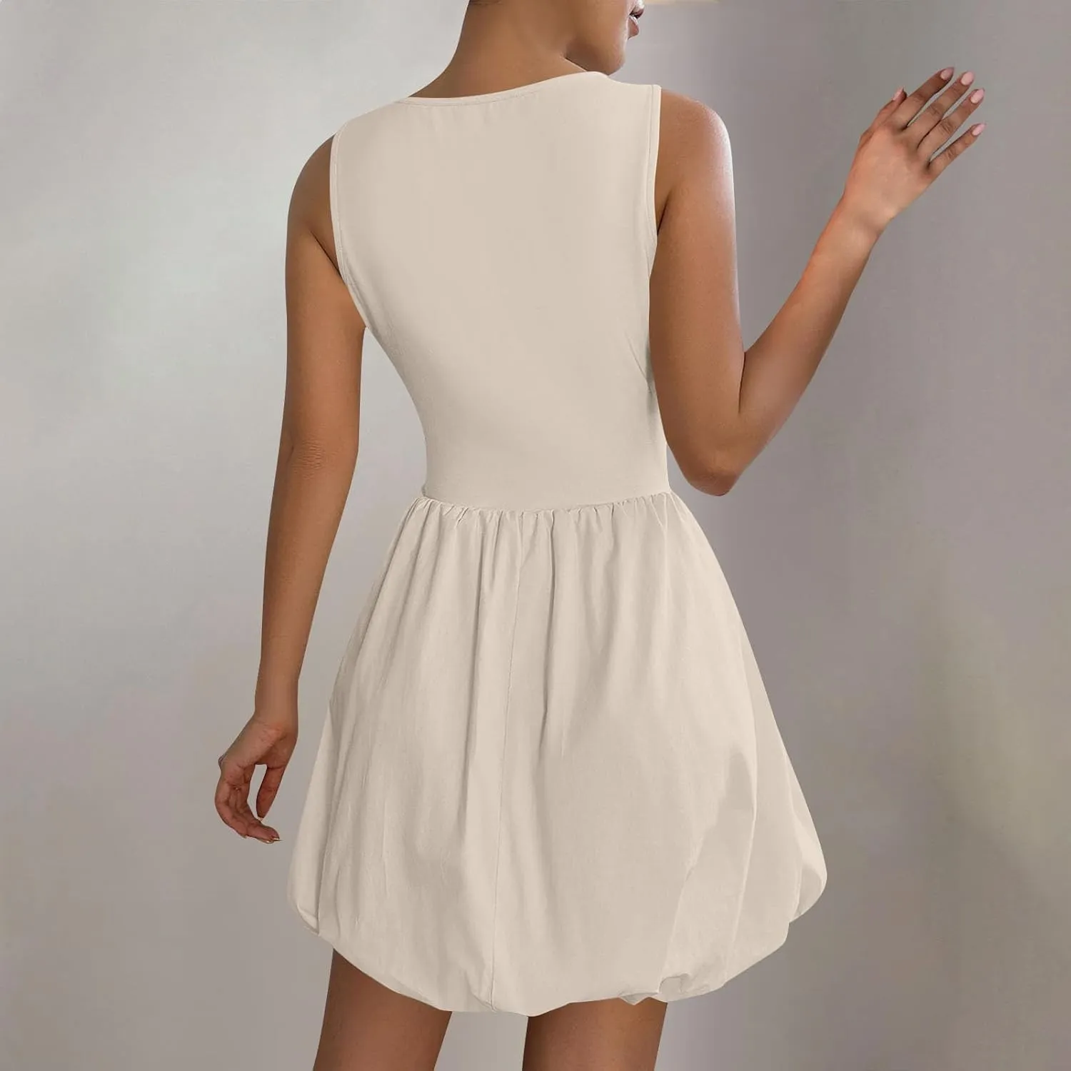 Mini Dress for Women Bubble Sundress Sleeveless Ruffle Hem Dresses High Waist Solid Color Tank Mini Dresses 2025
