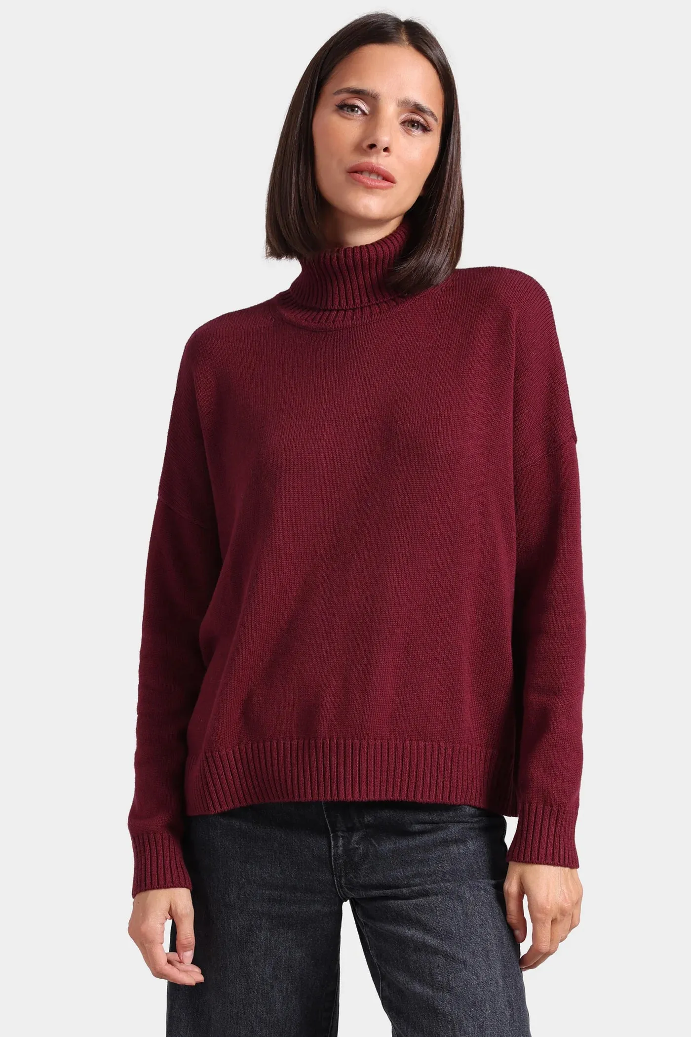 Minnie Rose Cotton Cashmere Boxy Turtleneck