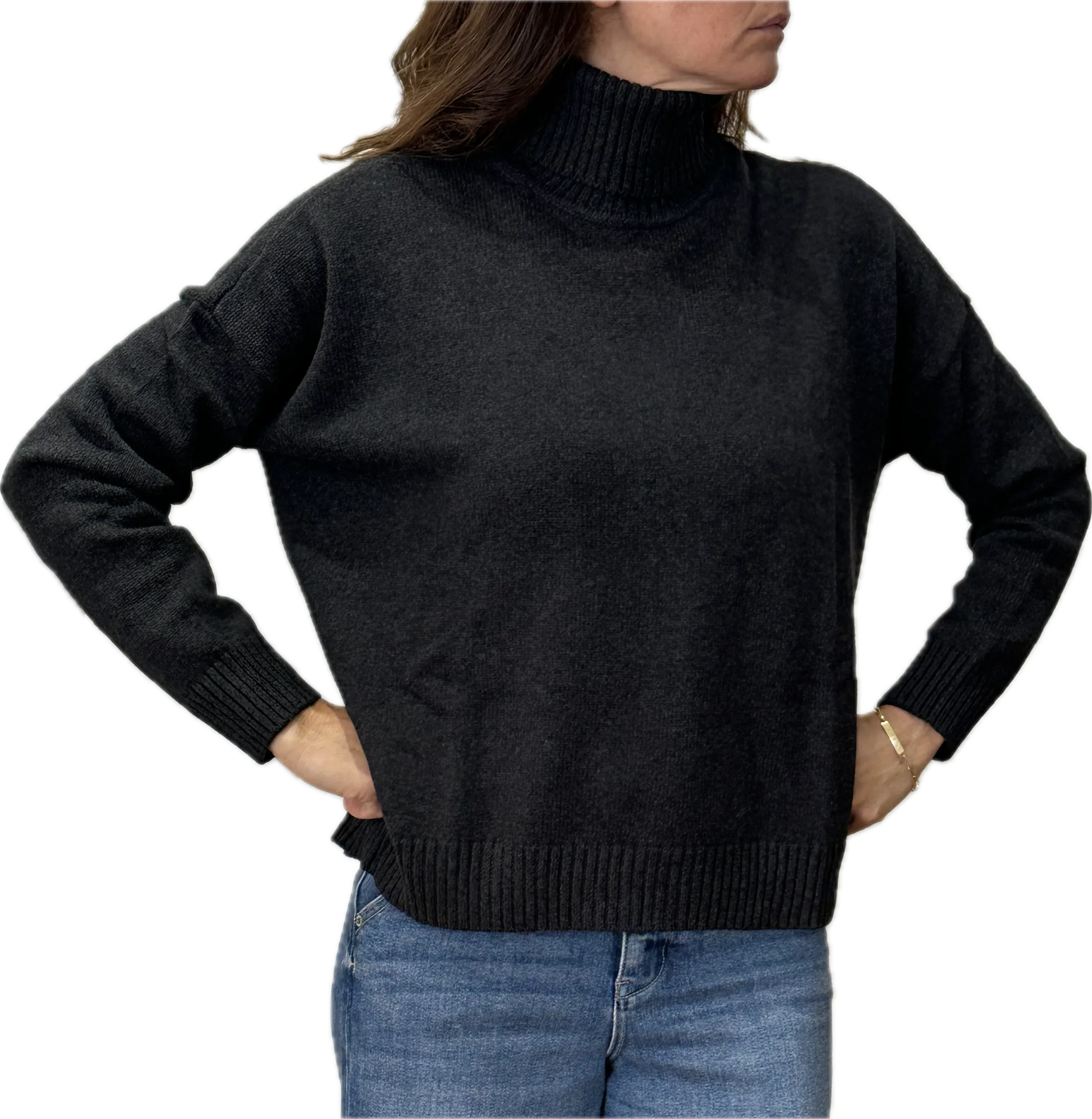 Minnie Rose Cotton Cashmere Boxy Turtleneck