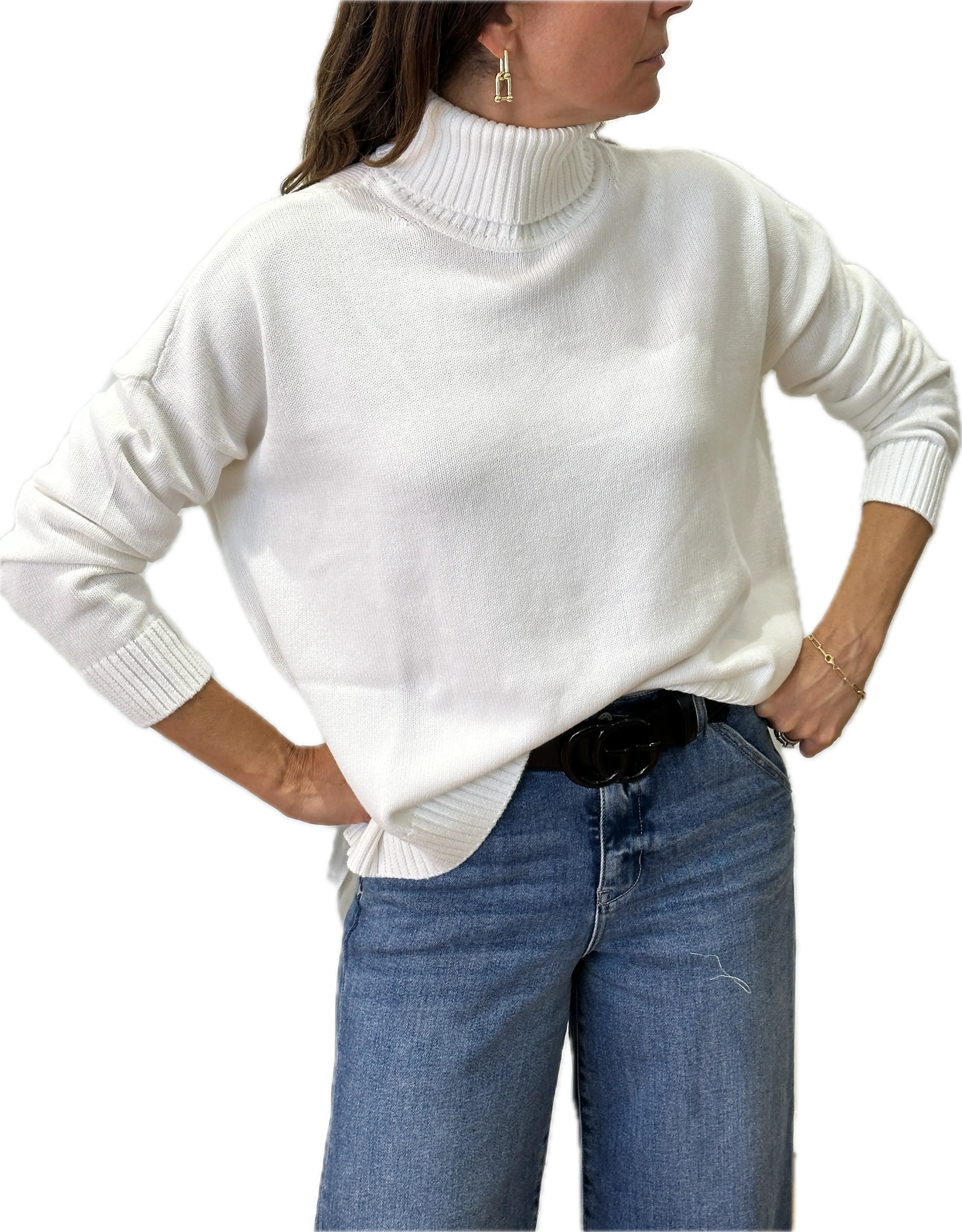 Minnie Rose Cotton Cashmere Boxy Turtleneck
