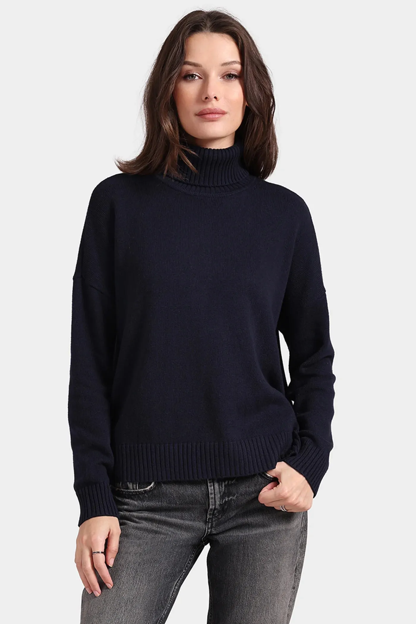 Minnie Rose Cotton Cashmere Boxy Turtleneck