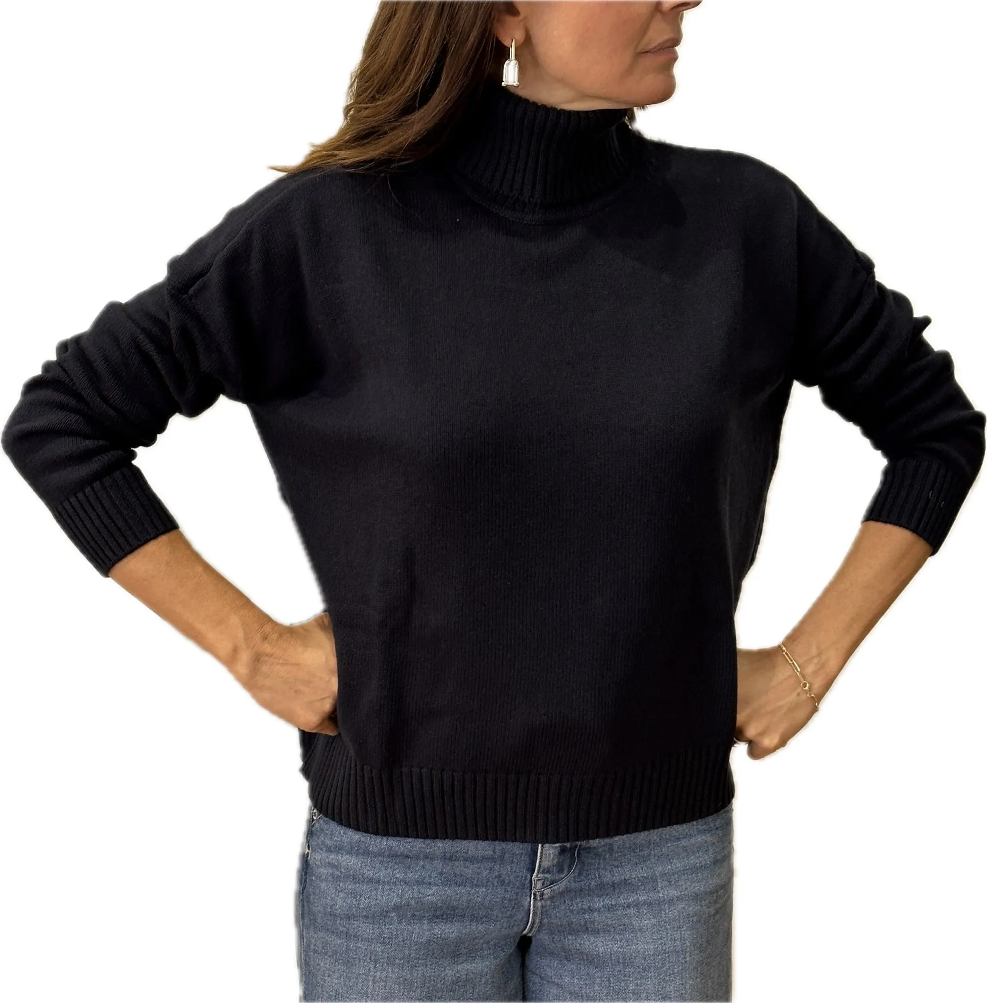 Minnie Rose Cotton Cashmere Boxy Turtleneck