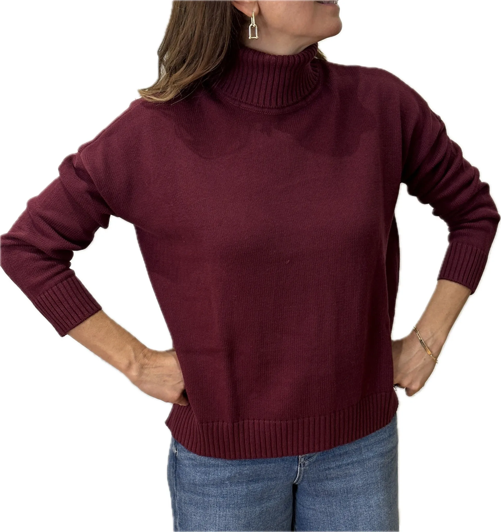 Minnie Rose Cotton Cashmere Boxy Turtleneck