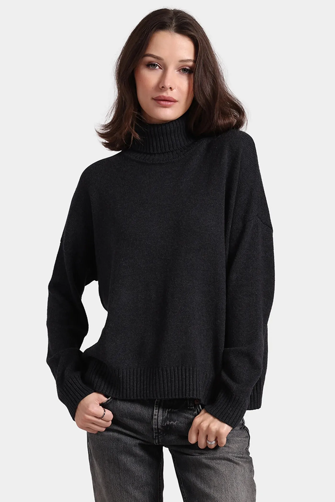 Minnie Rose Cotton Cashmere Boxy Turtleneck
