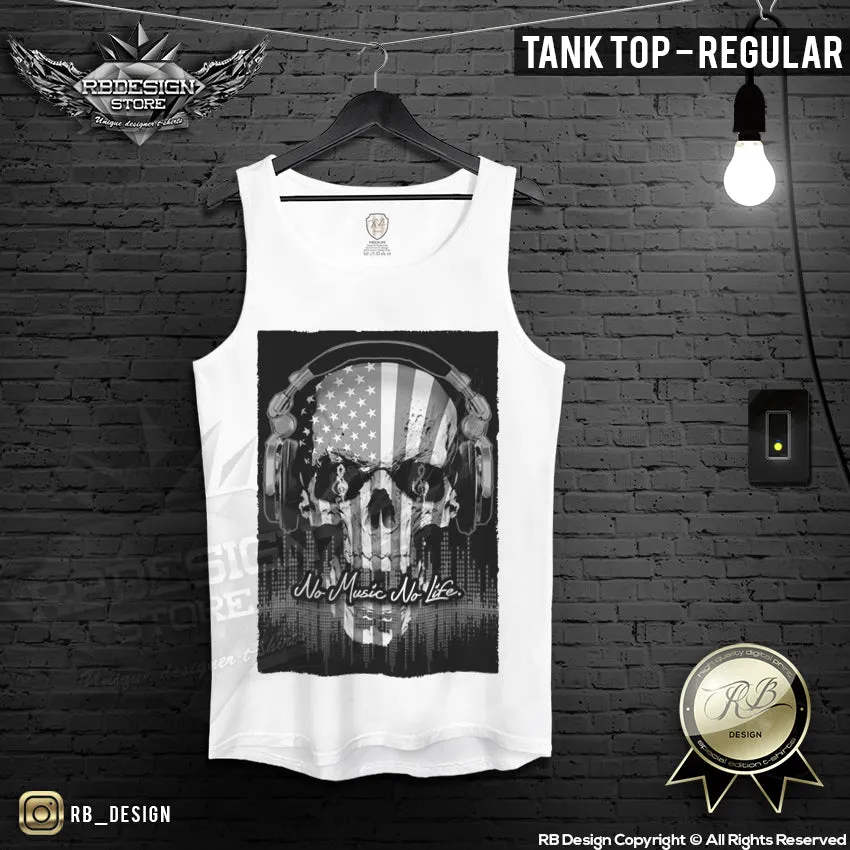 No Music No Life USA Flag Men's Skull T-shirt MD202