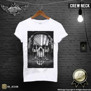 No Music No Life USA Flag Men's Skull T-shirt MD202