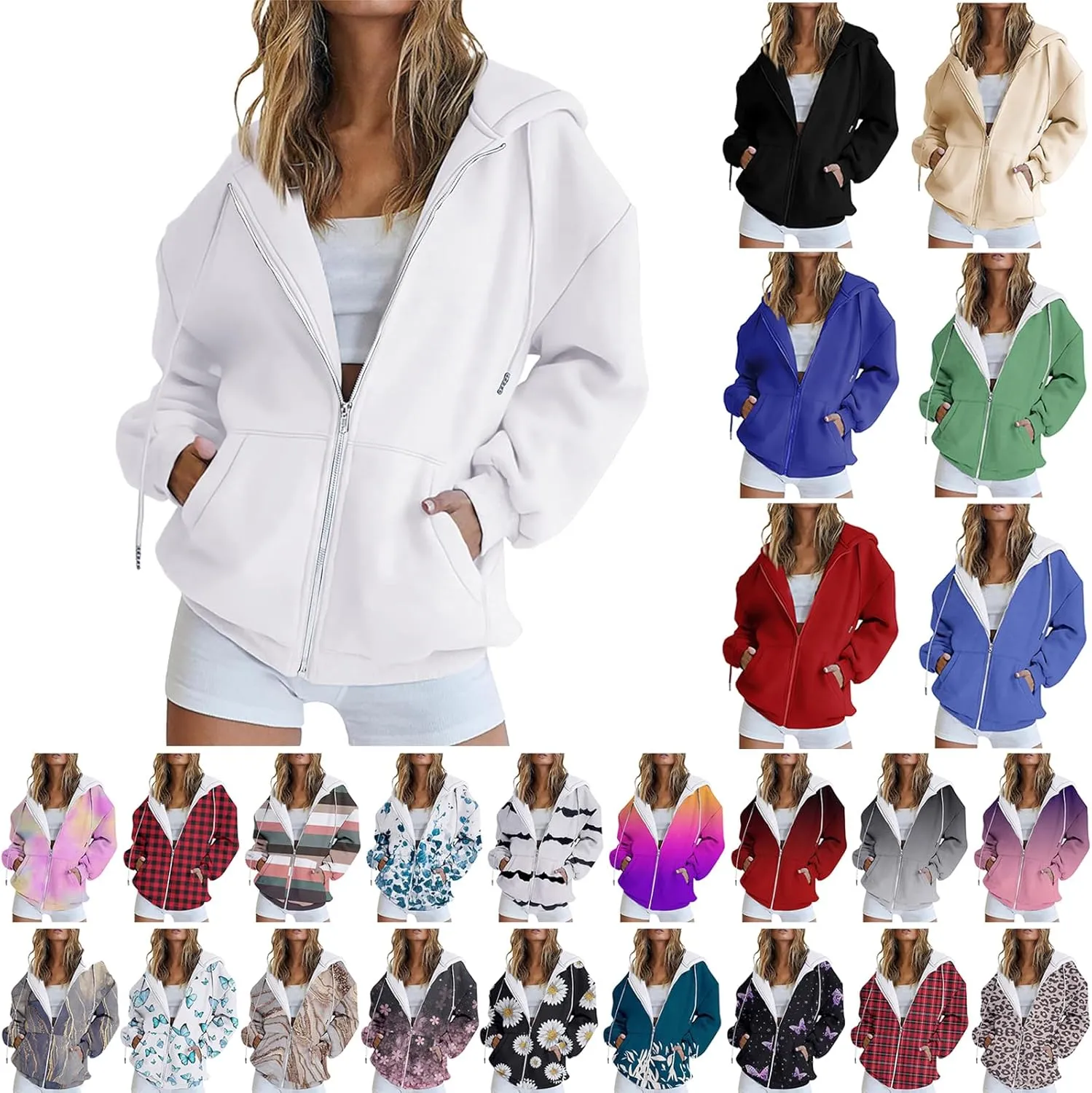 oiangi Hoodies for Women Teen Girls Fall Long Sleeve Jacket Cute Drawstring Zip up Hoodie Oversized Y2k Sweatshirts Pockets