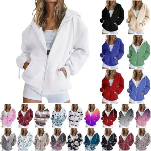 oiangi Hoodies for Women Teen Girls Fall Long Sleeve Jacket Cute Drawstring Zip up Hoodie Oversized Y2k Sweatshirts Pockets