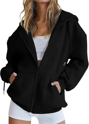 oiangi Hoodies for Women Teen Girls Fall Long Sleeve Jacket Cute Drawstring Zip up Hoodie Oversized Y2k Sweatshirts Pockets
