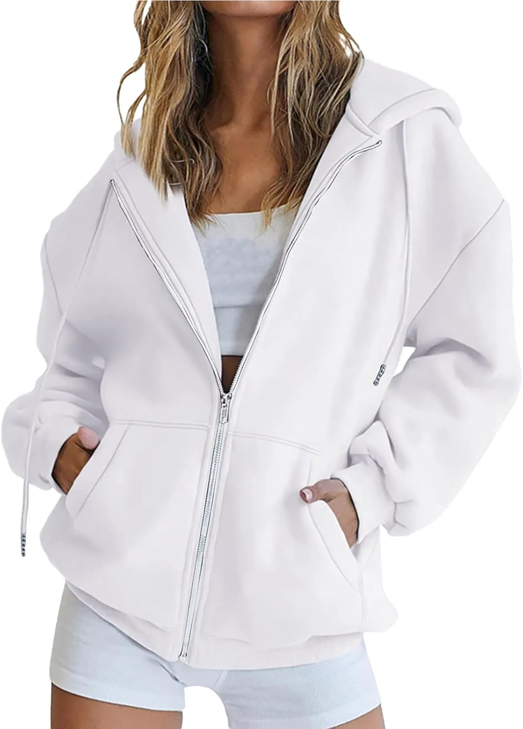 oiangi Hoodies for Women Teen Girls Fall Long Sleeve Jacket Cute Drawstring Zip up Hoodie Oversized Y2k Sweatshirts Pockets