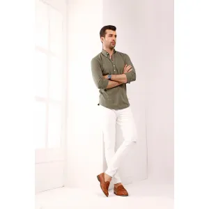 Olive High Collar Mid Placket Shirt