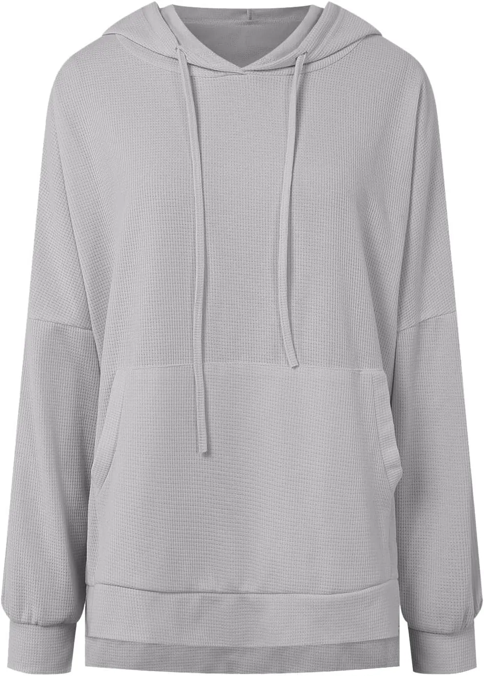 Oversized Hoodies for Women Waffle Knit Casual Long Sleeve Drawstring Side Slit Pullover Sweatshirt with Pocket