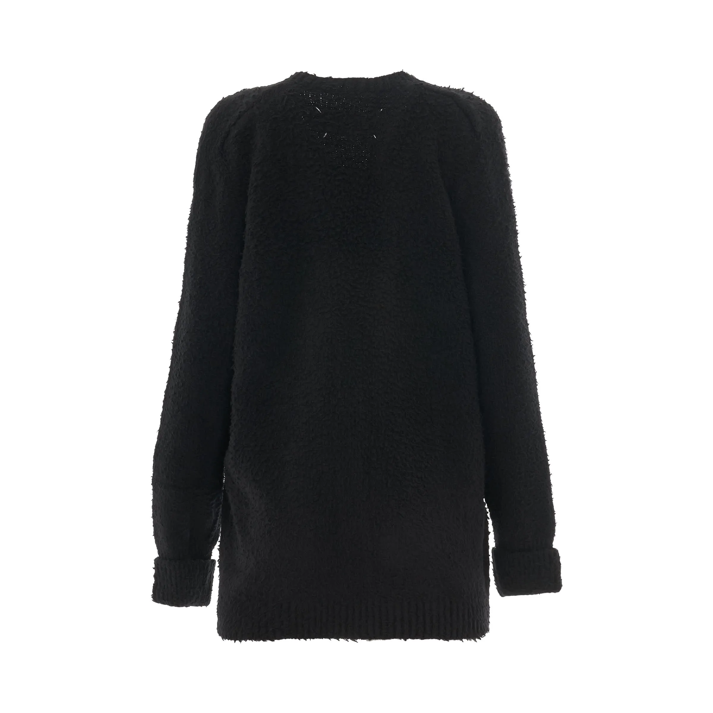 Oversized Piled Knit Cardigan in Black