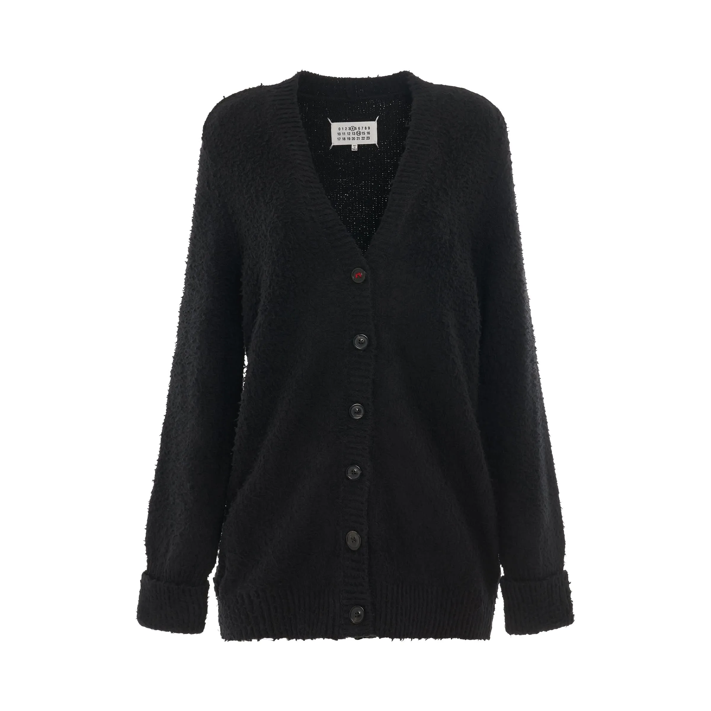 Oversized Piled Knit Cardigan in Black