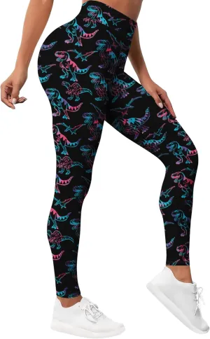 PAGYMO Leggings for Women Printed Funny Gym Womens Yoga Pants Dinosaur Legging, Large, Wlg-022696