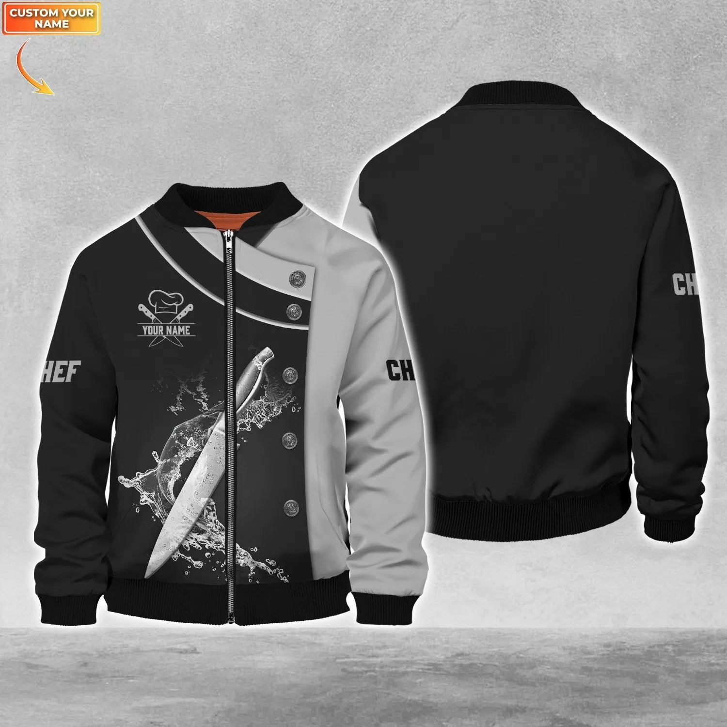 Personalized Name Chef Knife Water Chef 3D Full Printed Sweatshirt Zip Hoodies, Christmas Shirt for Chef