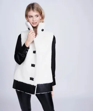 Pia Rossini Cosette Winter White Gilet with Black Faux Leather Detail (ecologically produced garment)