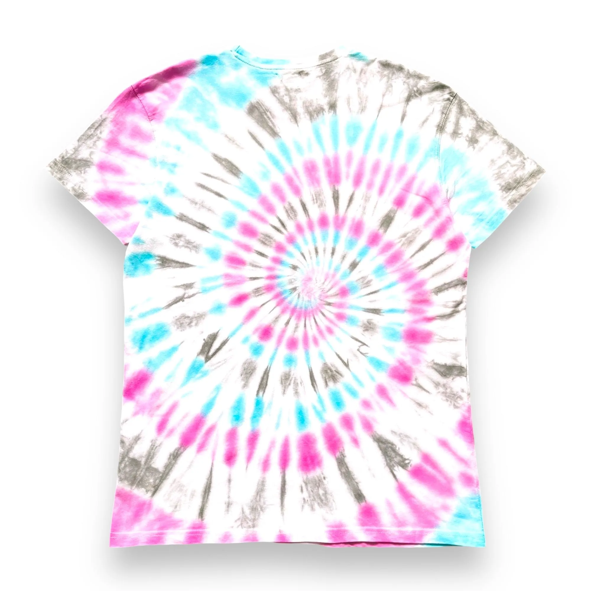 Pink, Aquamarine & Dark Grey Spiral Tie Dye T Shirt