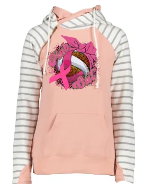 Pink Out Leo Background Volleyball Pink Out Breast Cancer Awareness Women's Cowl Double Hood Top