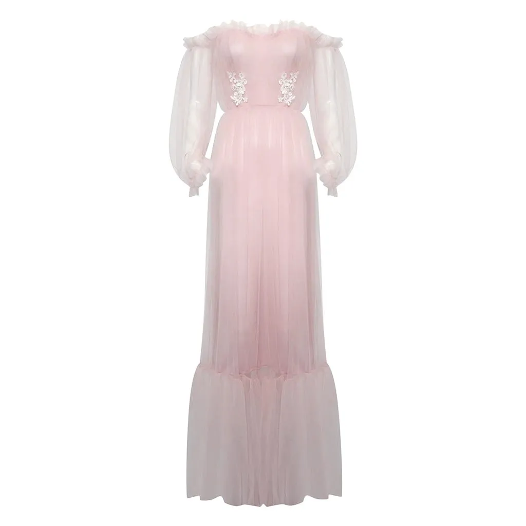 Puff Ball Gown Lace Wedding Dresses for Bride 2024 Off the Shoulder Long Sleeve A Line Princess Bridal Dress Pleated Flowy Wedding Maxi Dress