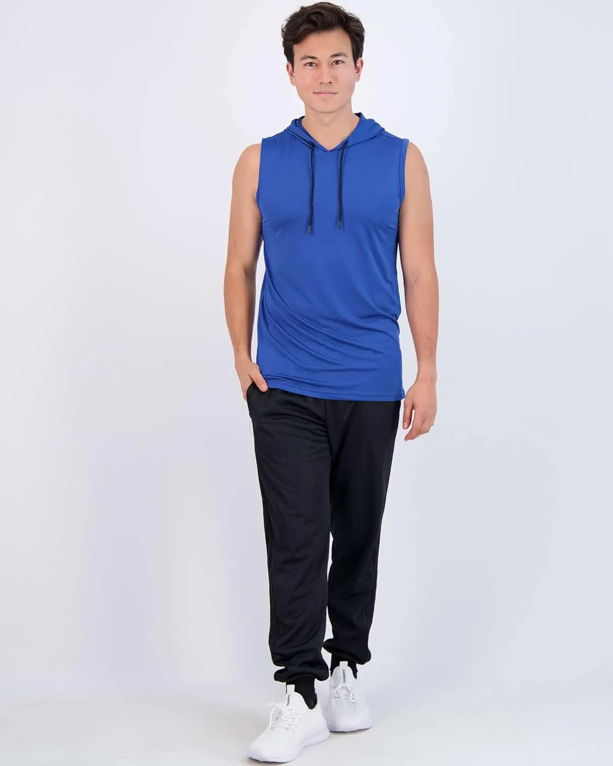 Real Essentials 3 Pack: Mens Dry-Fit Active Hooded Tank Top - Workout Sleeveless Hoodie Drawstring (Available in Big & Tall)