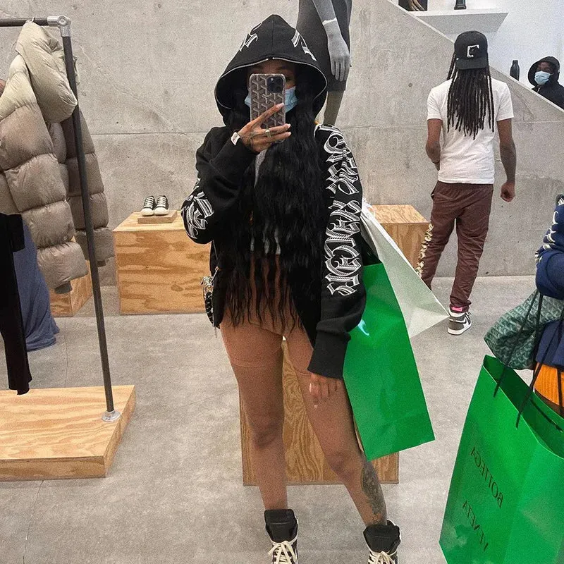 Retro Solid Oversize Harajuku Long Comfortable Hooded Zip Up Hoodie