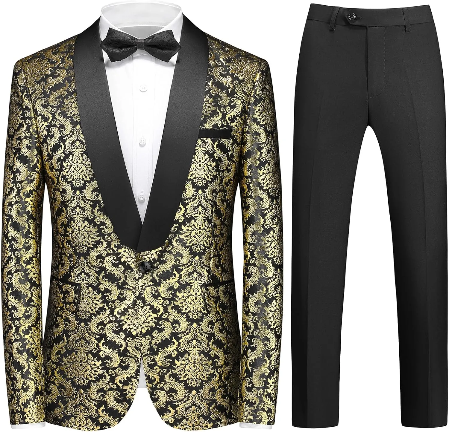 Rogers & Morris Floral Tuxedo Suit Set for Men Regular 2 Piece Jacket and Black Pants