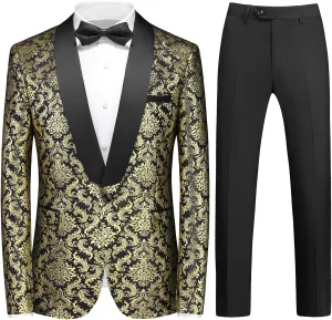 Rogers & Morris Floral Tuxedo Suit Set for Men Regular 2 Piece Jacket and Black Pants