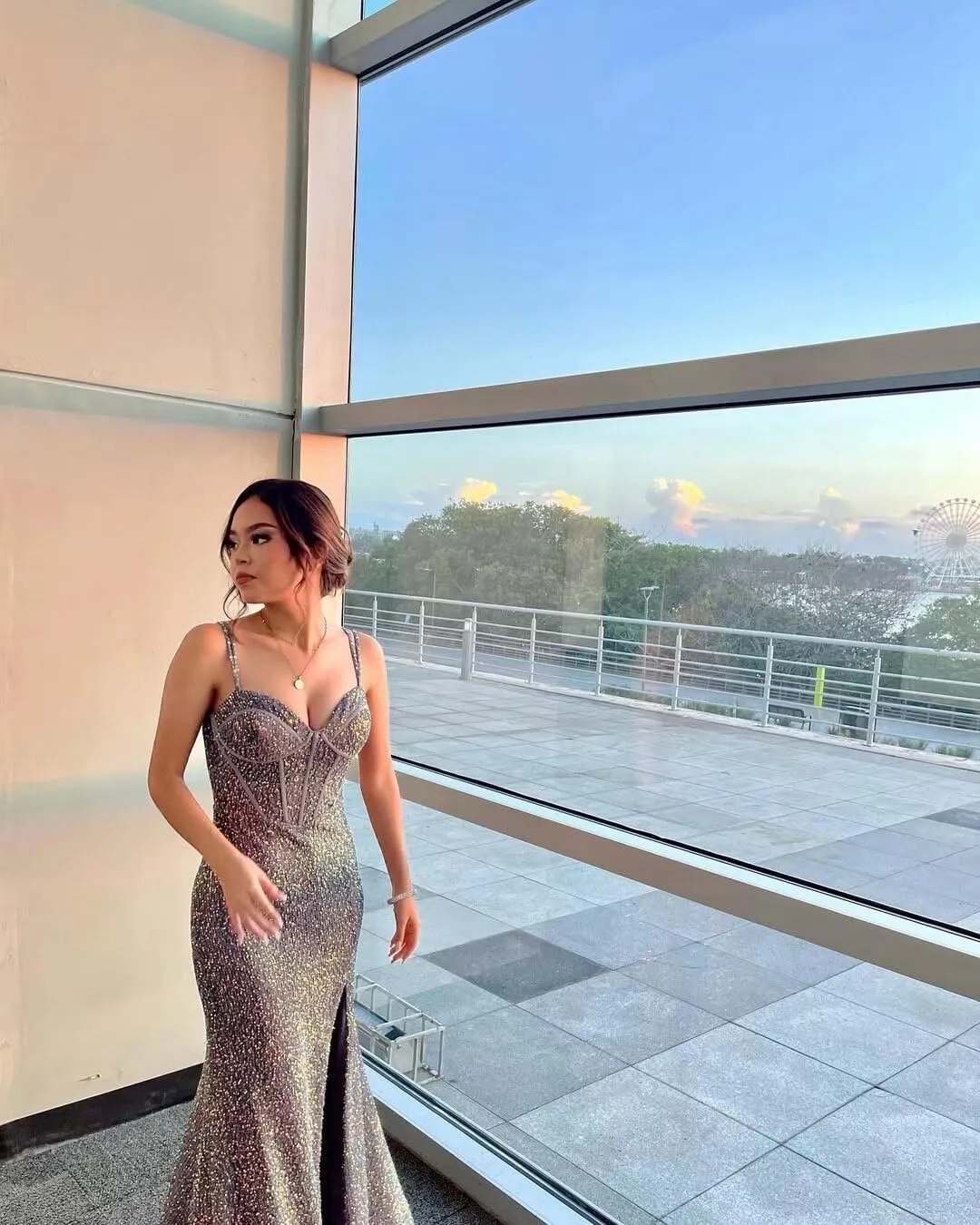 Sequin Mermaid Prom Dresses with Slit Spaghetti Straps Corset Ball Gowns Maxi Long Formal Evening Dresses AU111