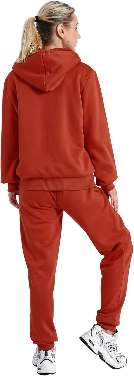 Sherpa Zipper Womens Sweatsuits Active Jogging Fleece 2 Pieces Hoodie and Pants Winter Outfit Sets