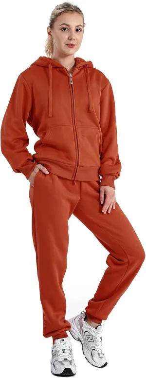 Sherpa Zipper Womens Sweatsuits Active Jogging Fleece 2 Pieces Hoodie and Pants Winter Outfit Sets